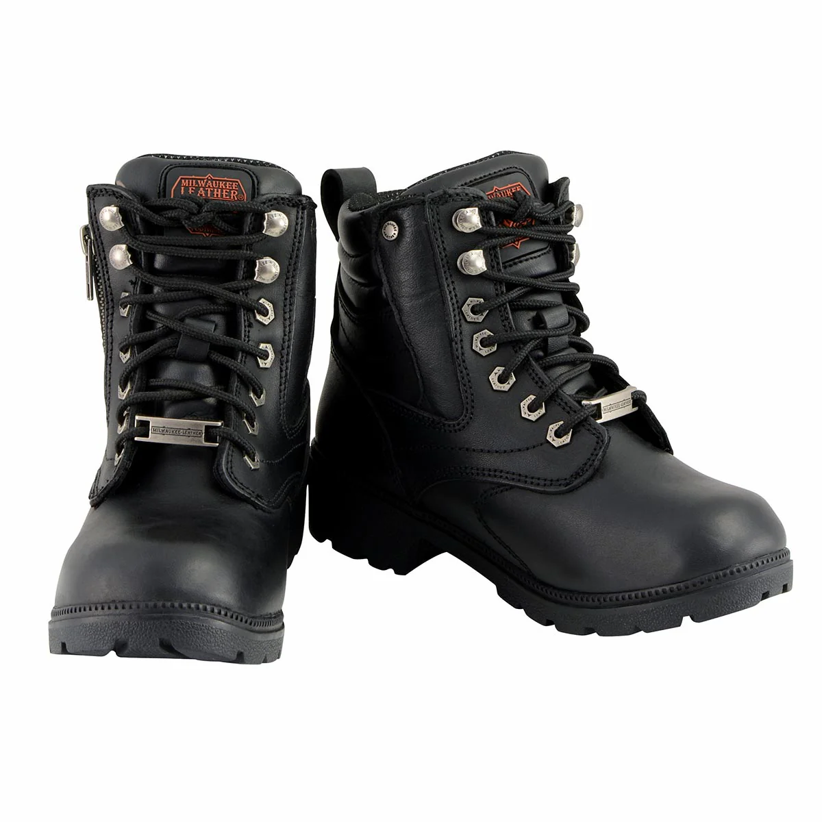 Milwaukee Leather MBL9321WP Women's Black Waterproof Lace-Up Motorcycle Biker Rider Boots w/ Side Zipper - Image 2