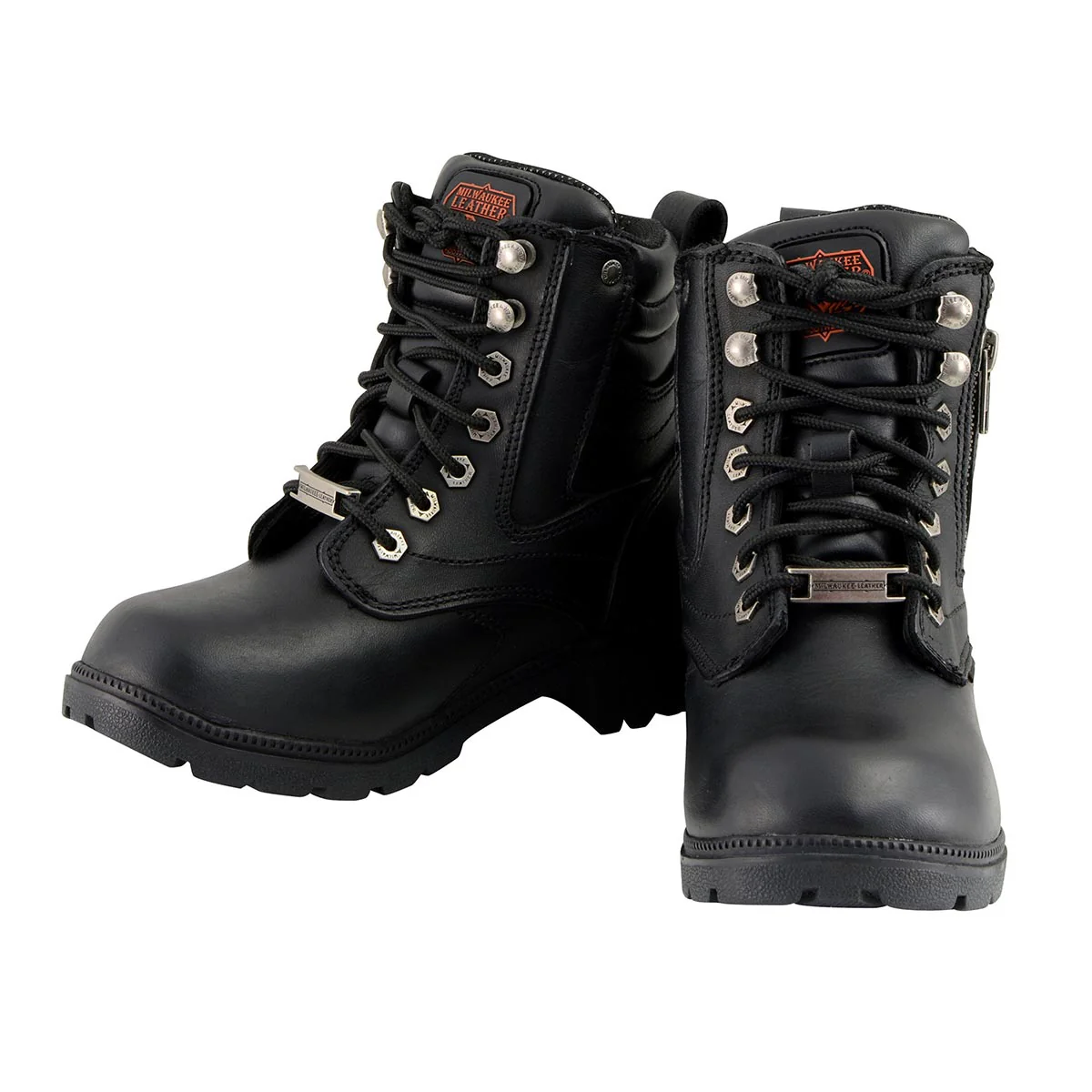 Milwaukee Leather MBL9321WP Women's Black Waterproof Lace-Up Motorcycle Biker Rider Boots w/ Side Zipper - Image 4