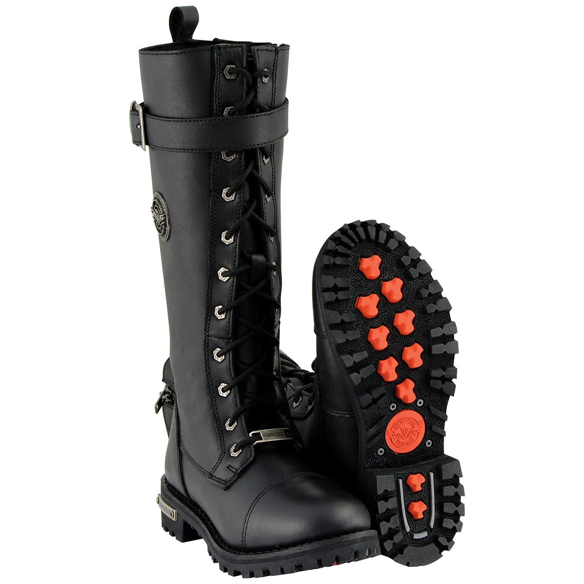 Milwaukee Leather Women's Wide-Width Black 14-inch Lace-Up High-Rise Leather Biker Rider Boots with Calf Buckle MBL9355W - Image 14