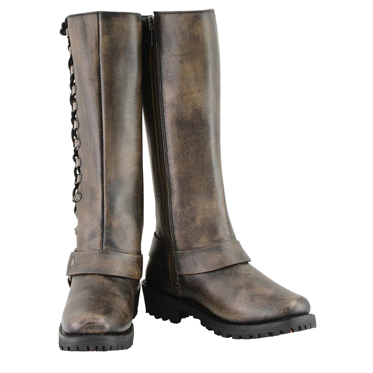 Milwaukee Leather Women's Distressed Brown Leather 14-inch Classic Harness Square Toe Motorcycle Rider Boots MBL9368 - Image 4