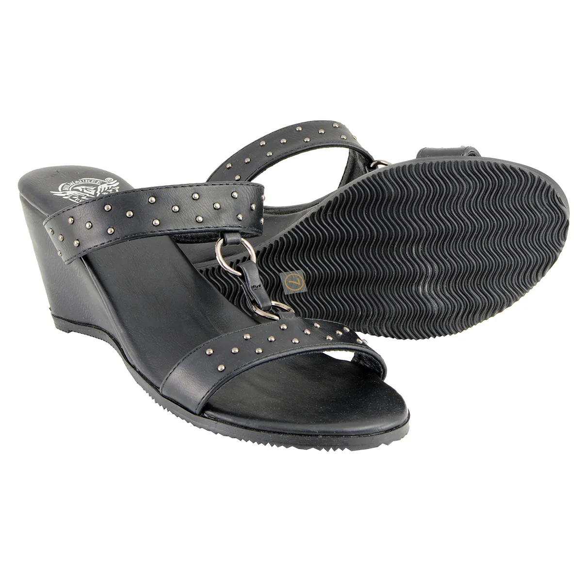 Milwaukee Leather MBL9450 Women's Black Studded Double Strap Fashion Casual Wedge Sandals - Image 10