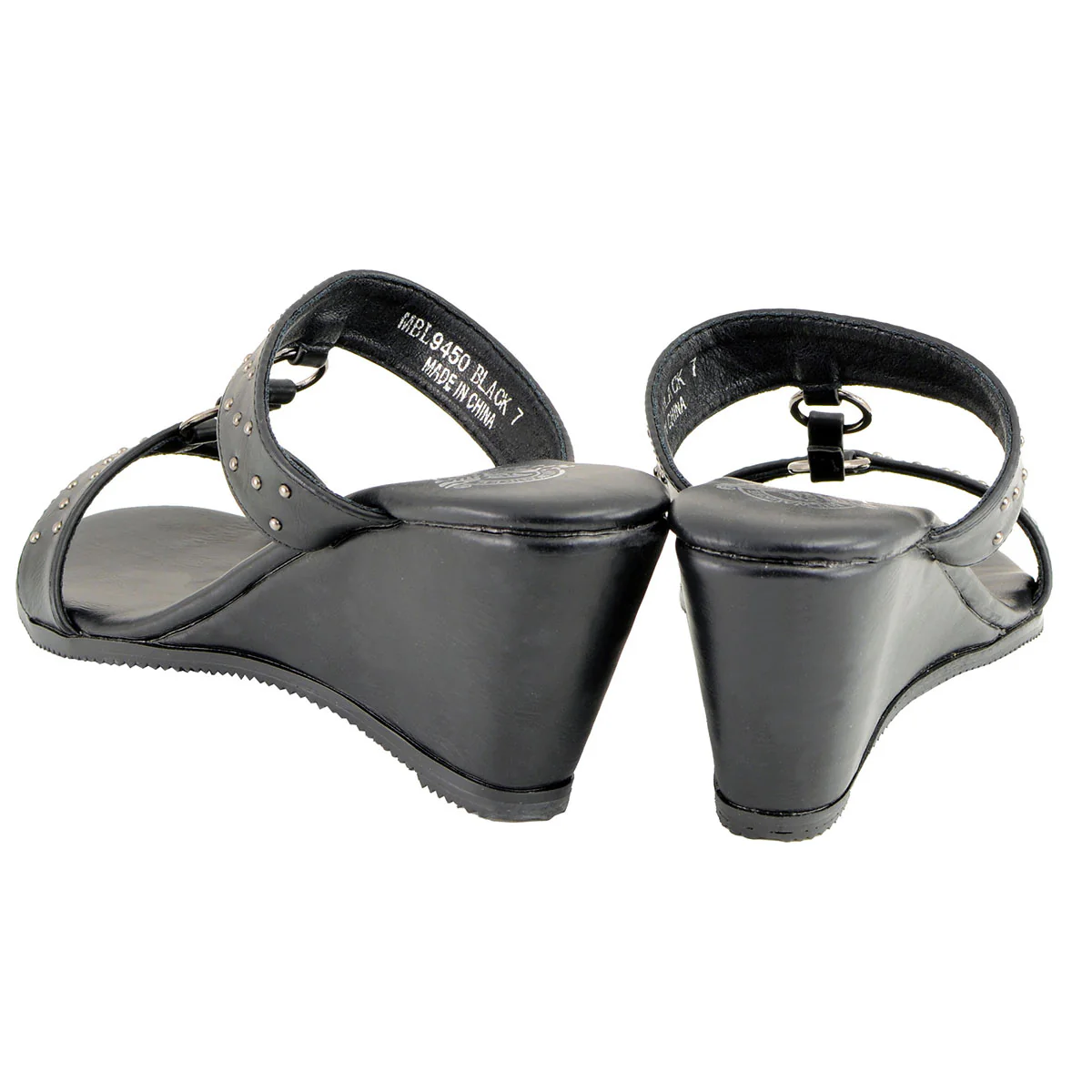 Milwaukee Leather MBL9450 Women's Black Studded Double Strap Fashion Casual Wedge Sandals - Image 7