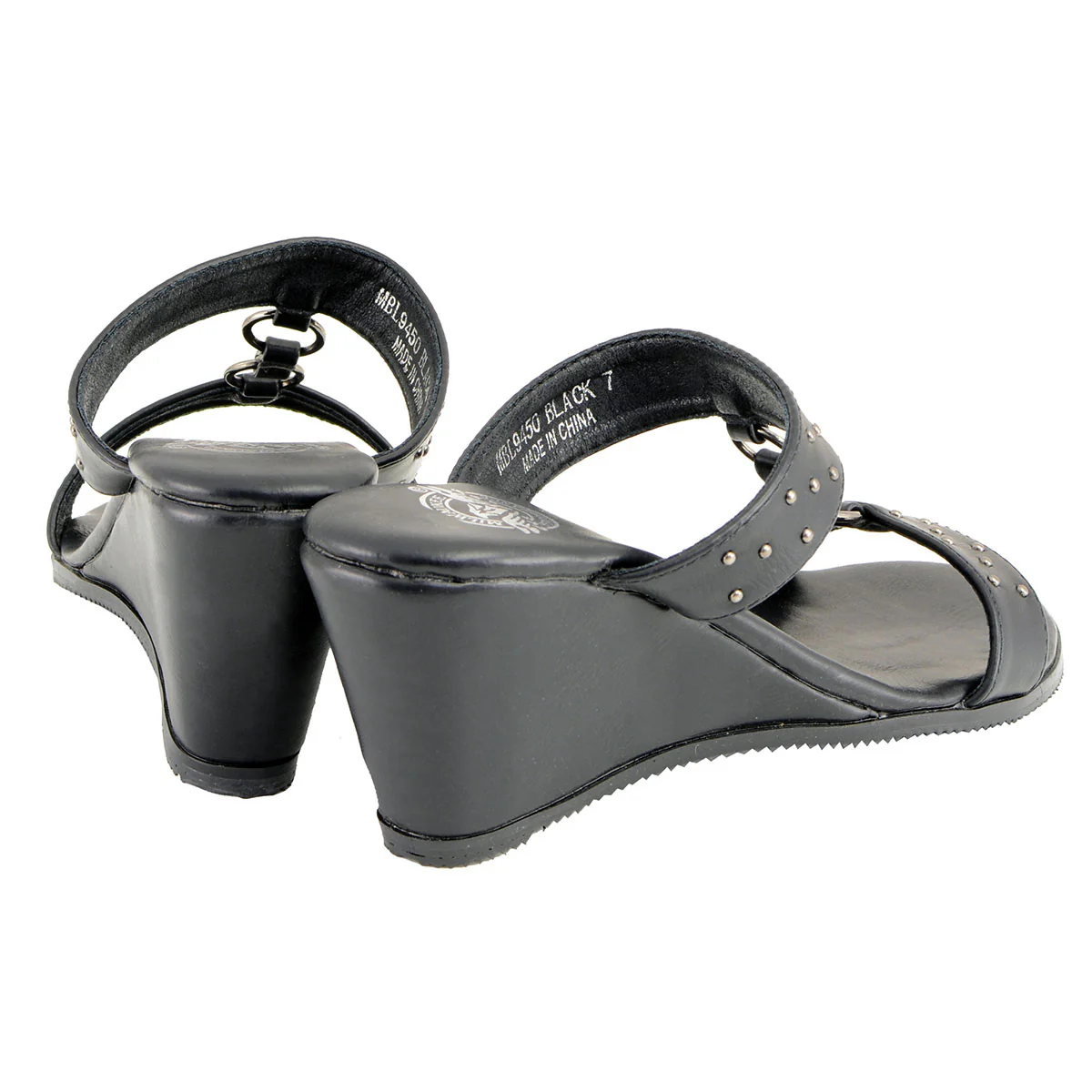 Milwaukee Leather MBL9450 Women's Black Studded Double Strap Fashion Casual Wedge Sandals - Image 8