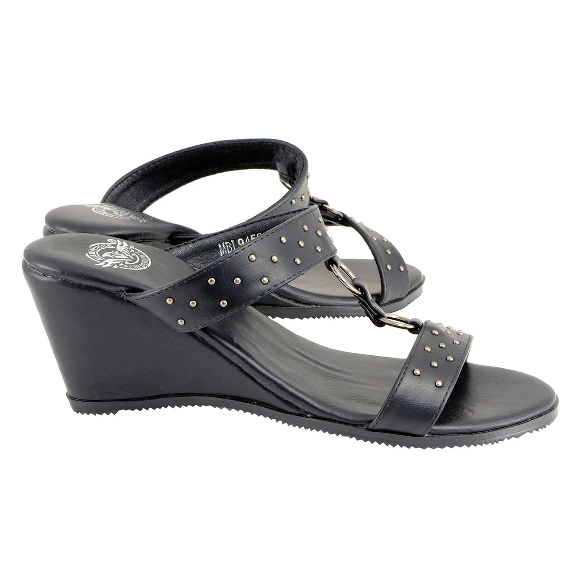 Milwaukee Leather MBL9450 Women's Black Studded Double Strap Fashion Casual Wedge Sandals - Image 9
