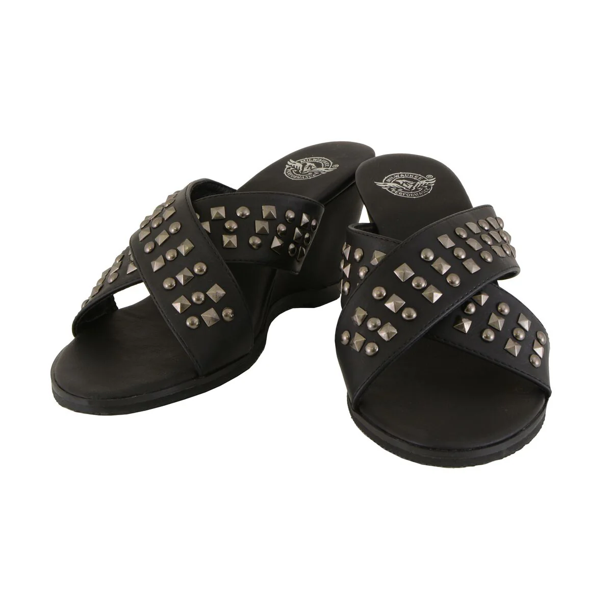 Milwaukee Leather MBL9455 Women's Black Studded Crossover Strap Fashion Casual Wedges - Image 10