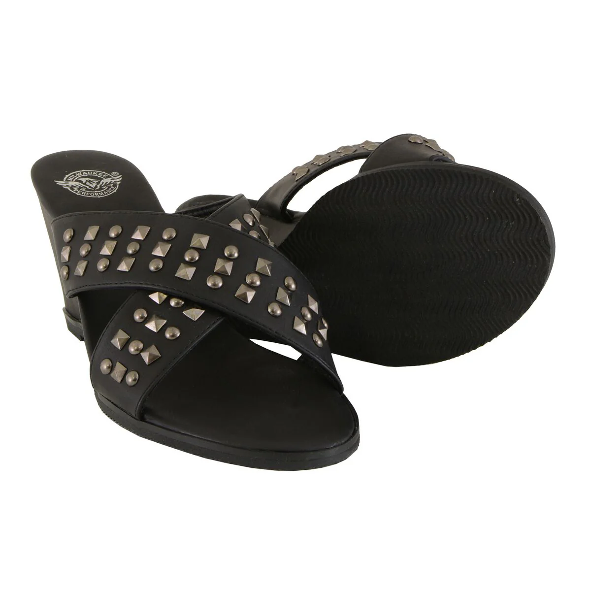Milwaukee Leather MBL9455 Women's Black Studded Crossover Strap Fashion Casual Wedges - Image 4