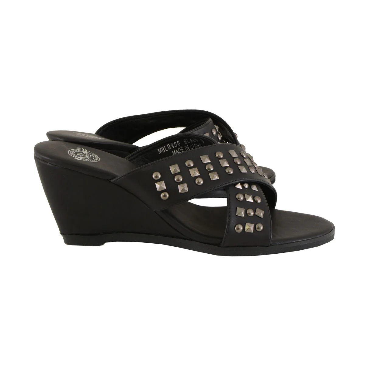 Milwaukee Leather MBL9455 Women's Black Studded Crossover Strap Fashion Casual Wedges - Image 5