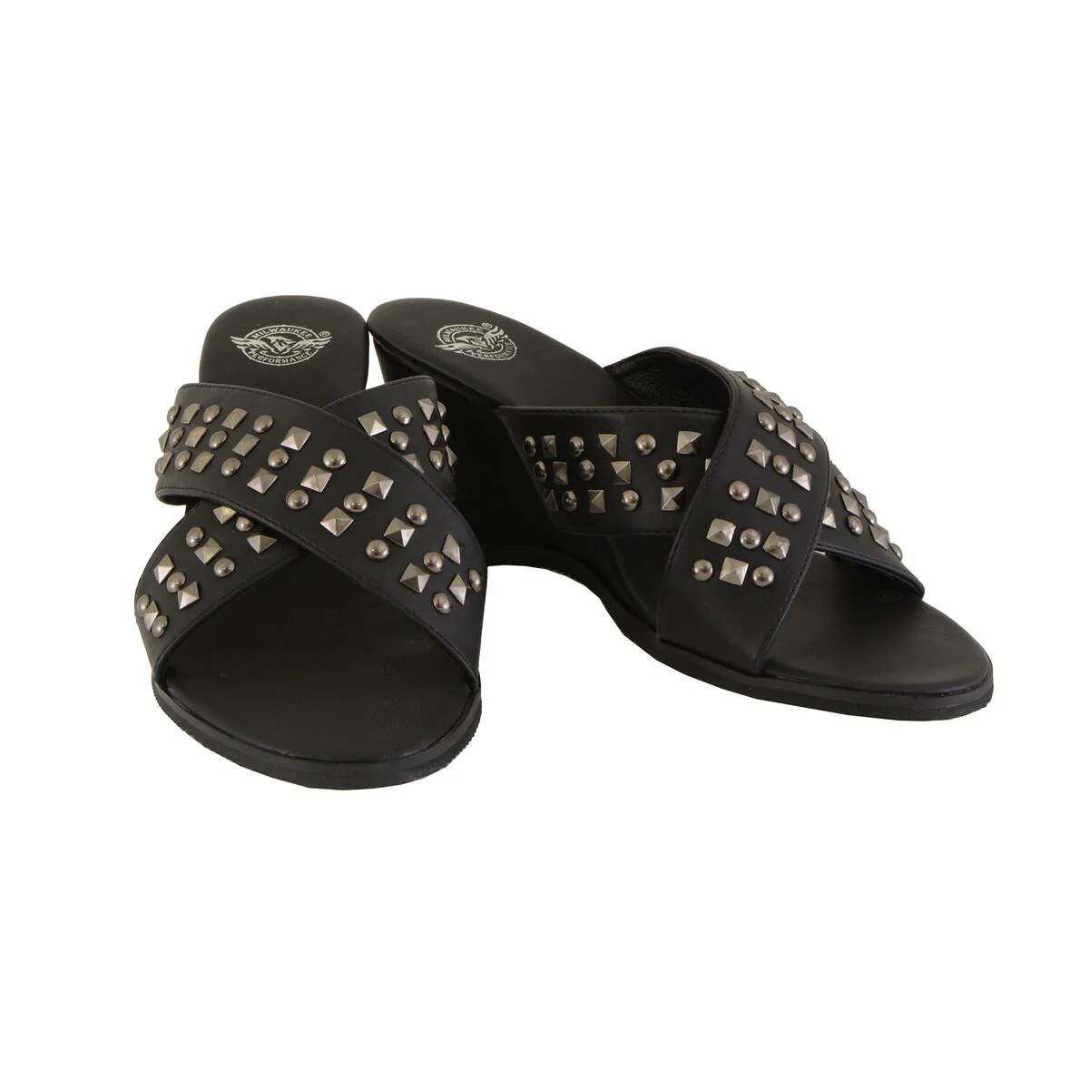 Milwaukee Leather MBL9455 Women's Black Studded Crossover Strap Fashion Casual Wedges - Image 6