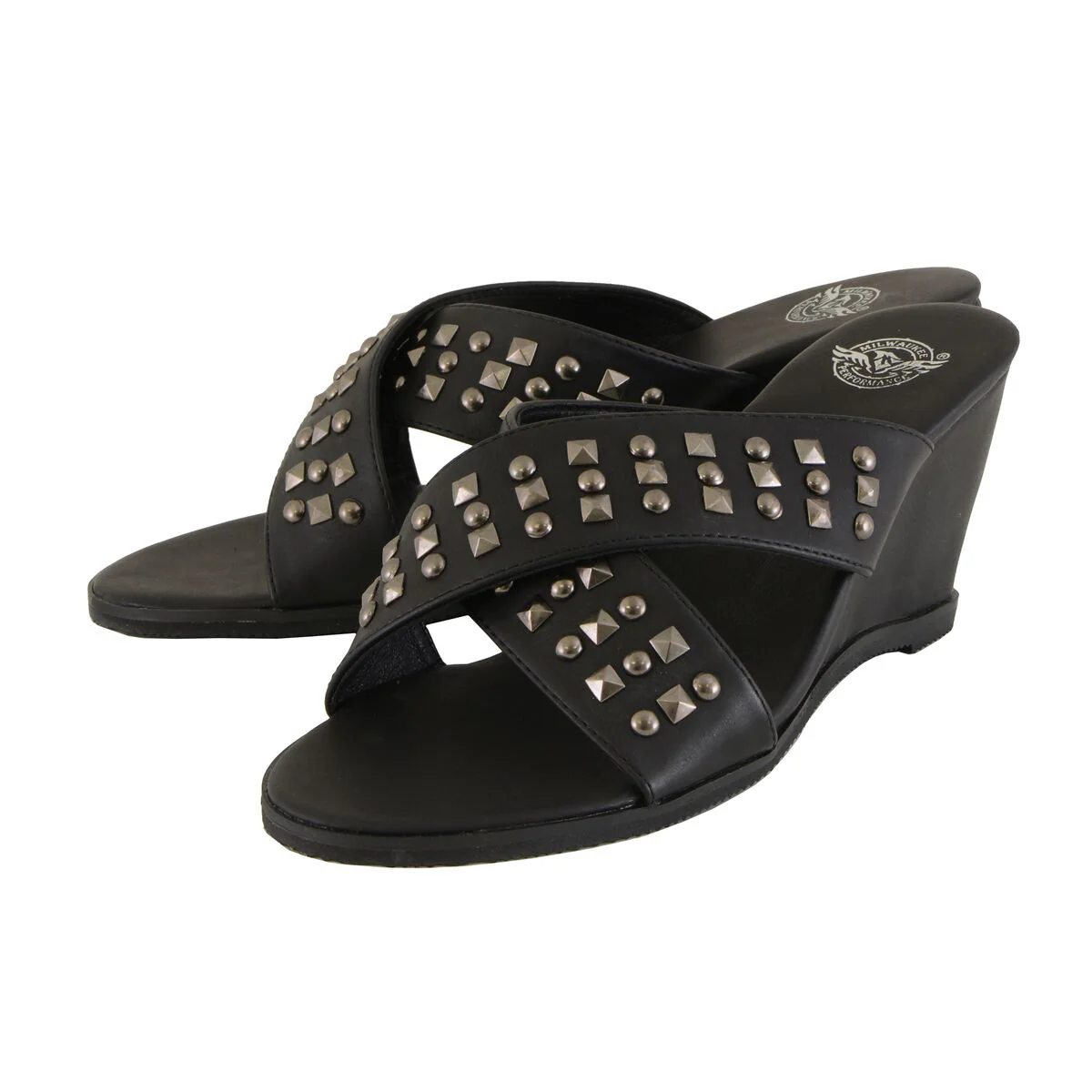 Milwaukee Leather MBL9455 Women's Black Studded Crossover Strap Fashion Casual Wedges - Image 9