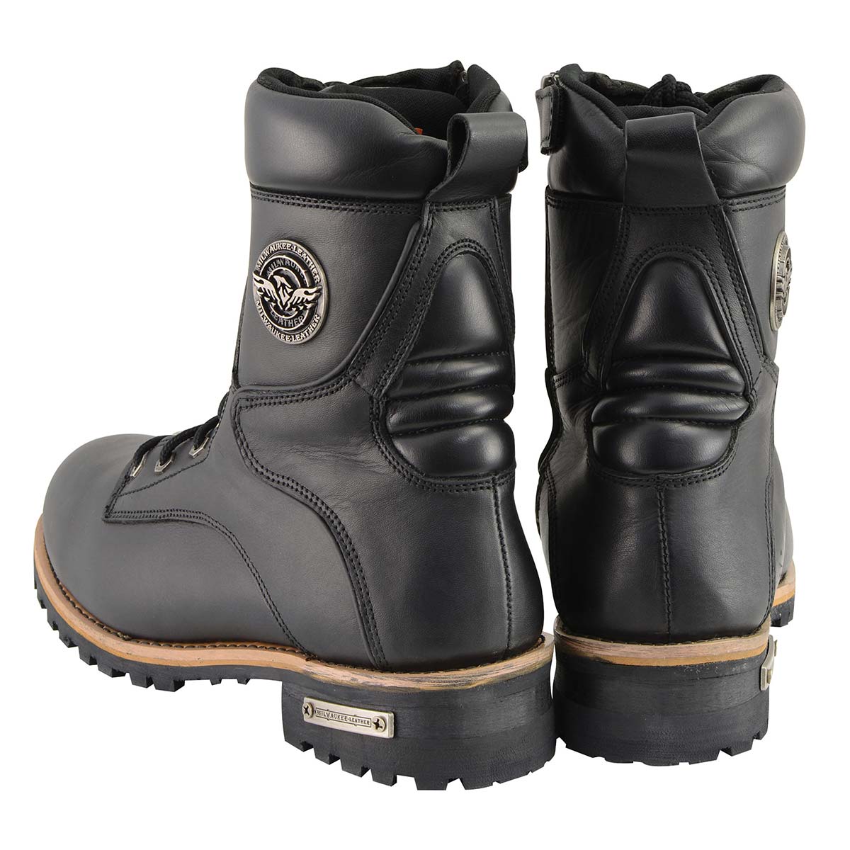 Milwaukee Leather Men's Classic Black Leather Wide Width Lace-Up Logger Boots w/ Side Zipper MBM9095W - Image 5