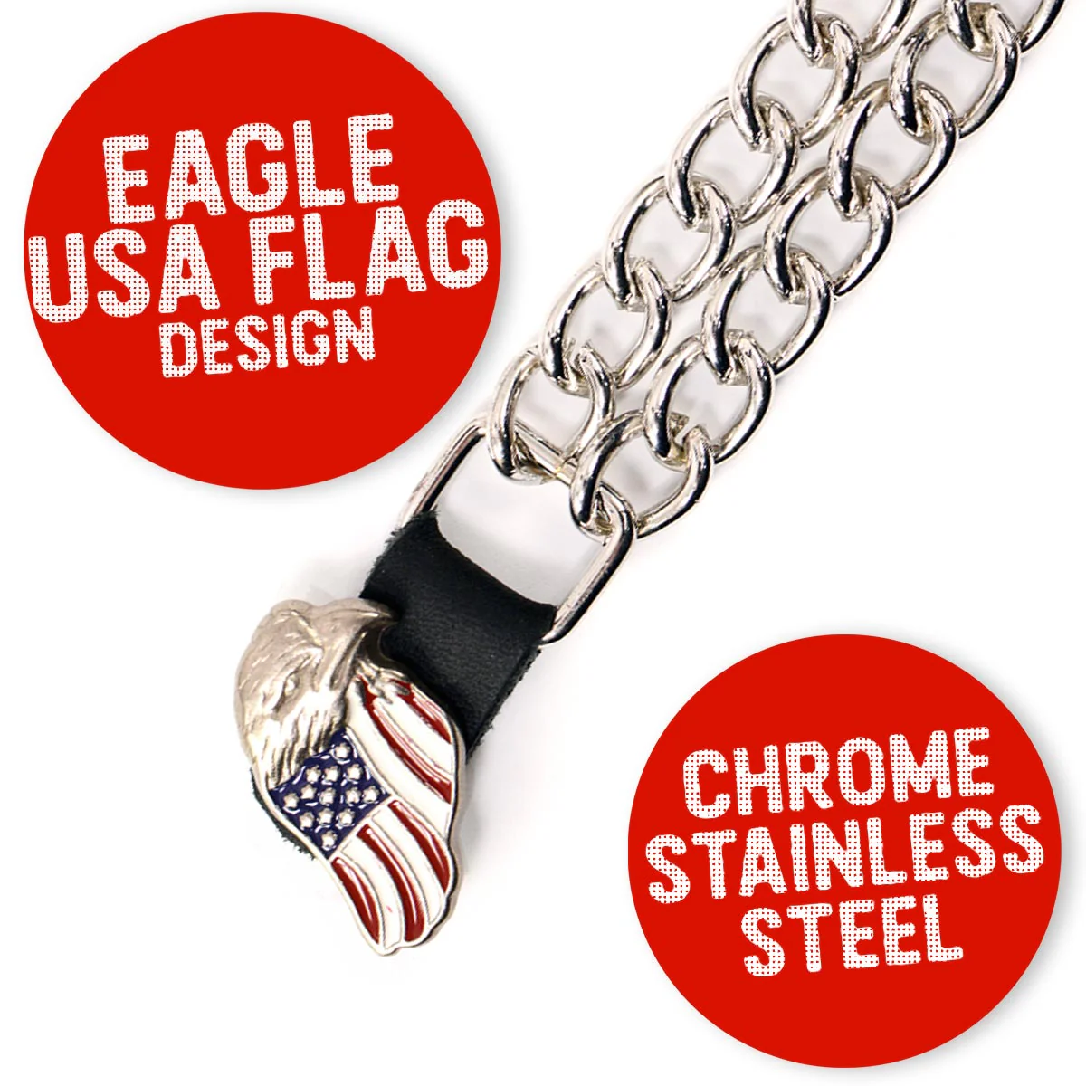 Milwaukee Leather Eagle Flag Medallion Vest Extender Double Chrome Chains Genuine Leather 6.5" Long 4-PC MLA6005SET - Image 4