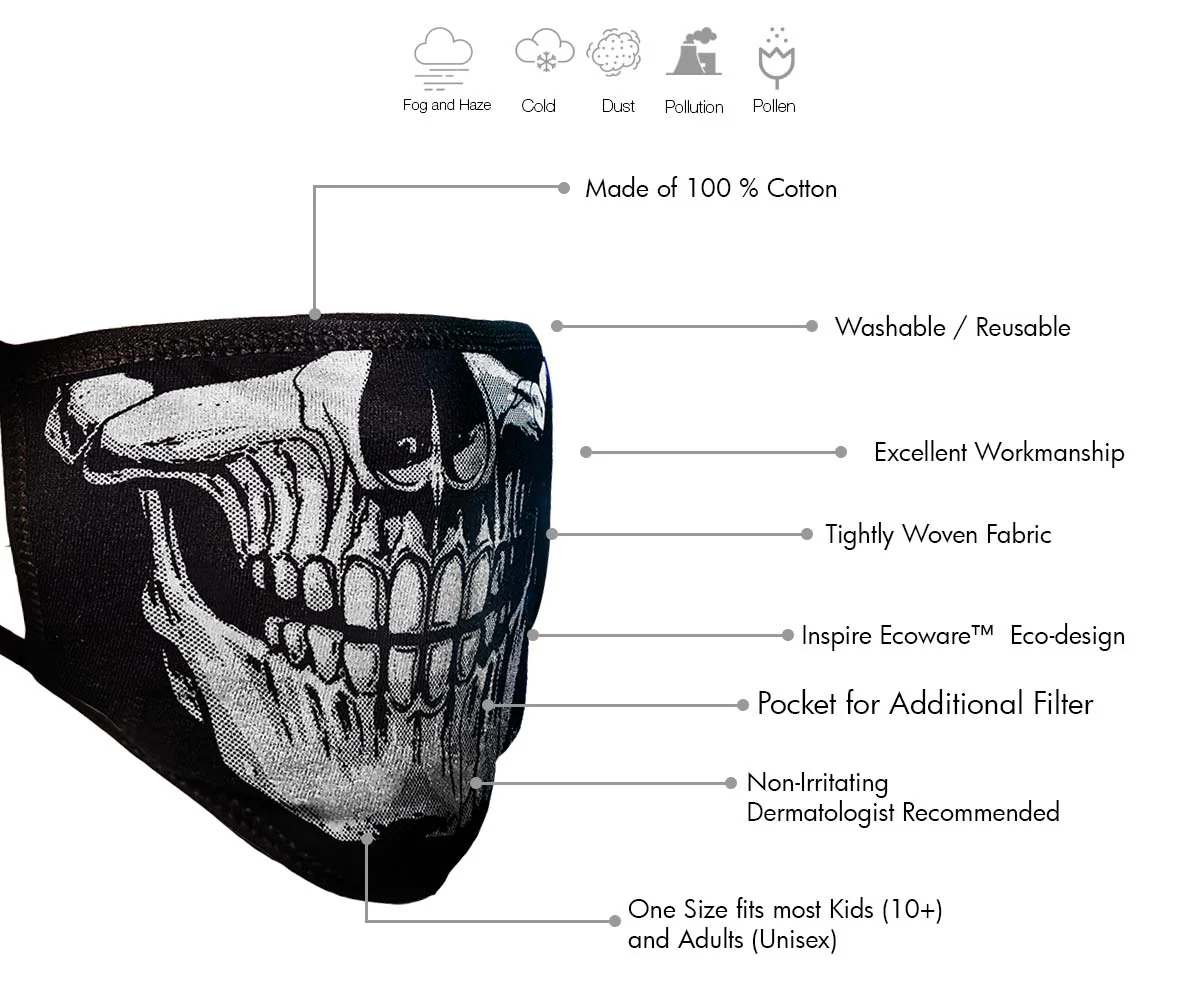 Milwaukee Leather FMD1013 Men's 'Skull Face' 100 % Cotton Protective Face Mask with Optional Filter Pocket - Image 2