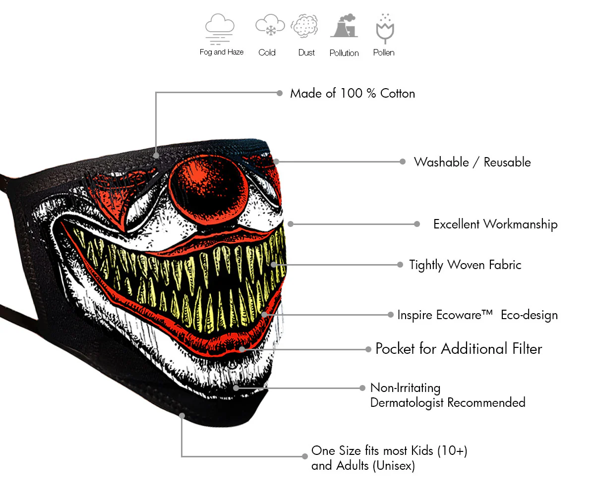 Milwaukee Leather FMD1016 'Clown Teeth' 100 % Cotton Protective Face Mask with Optional Filter Pocket - Image 2