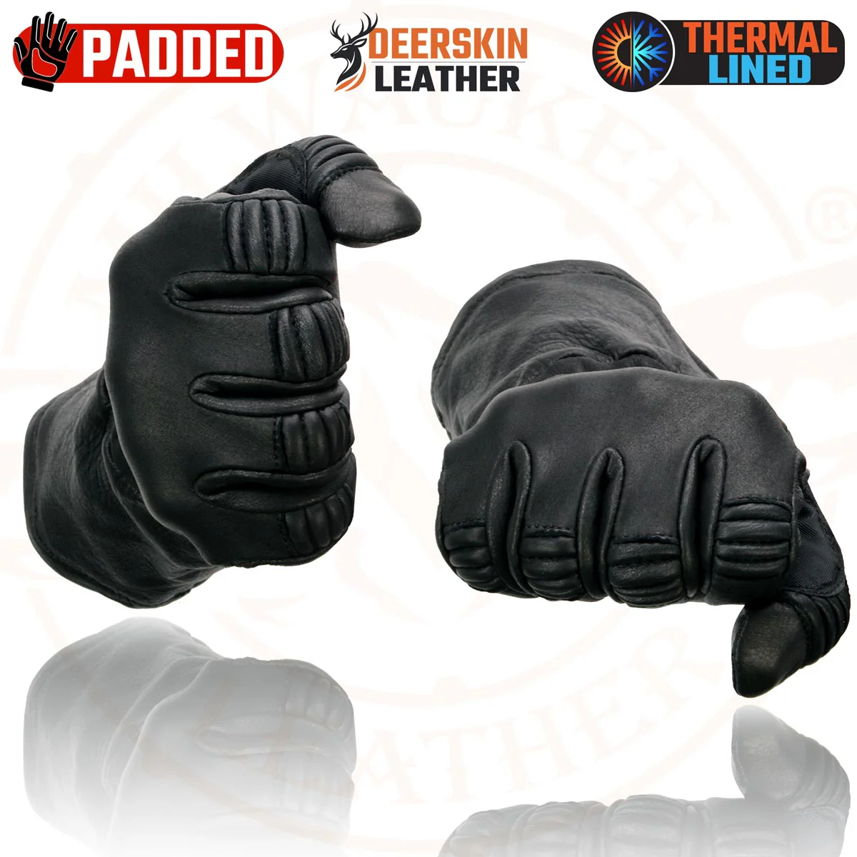 Milwaukee Leather G039 Men's Black Gauntlet Motorcycle Deerskin Long Cuff Thermal Lined Gloves - Image 8