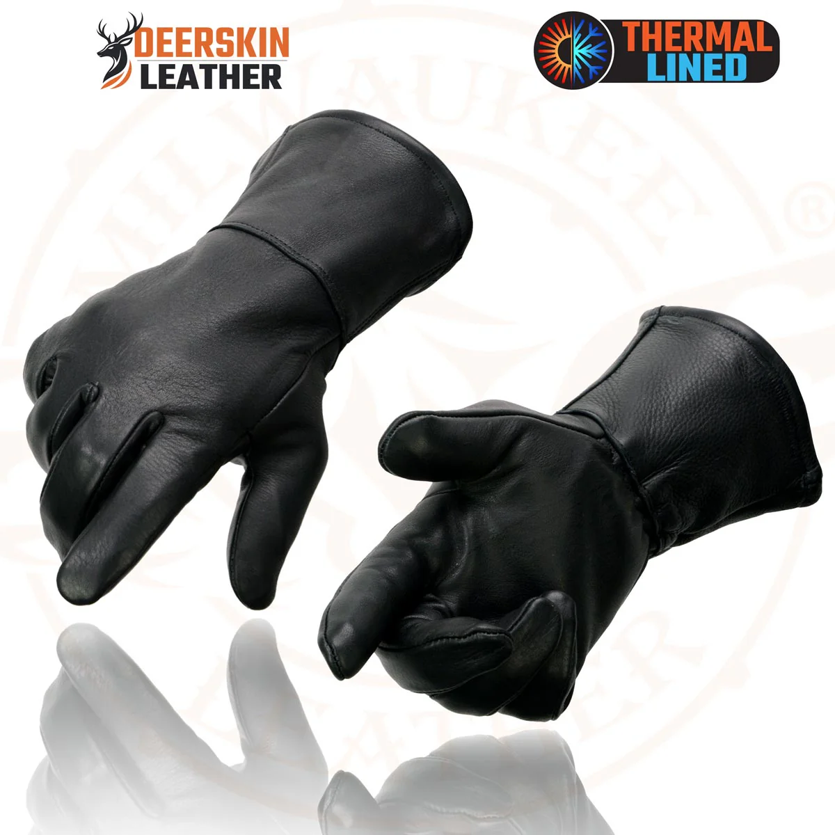 Milwaukee Leather Men's Gauntlet Motorcycle Hand Gloves- Black Deerskin Long Cuff Thermal Lined Leather Palm - G317 - Image 7