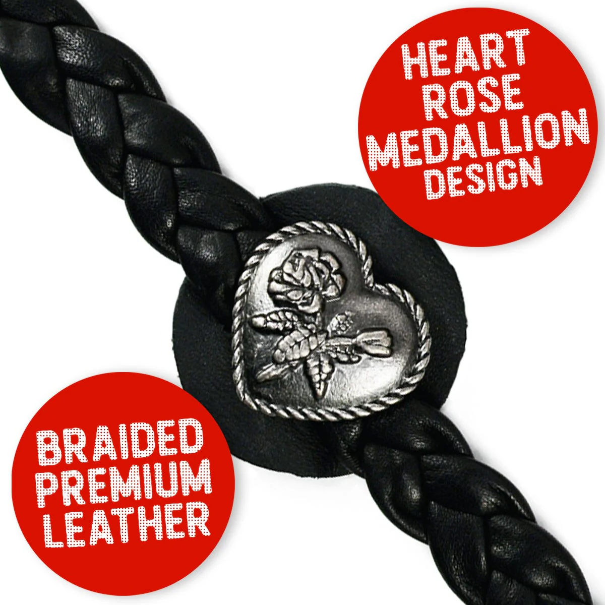 Milwaukee Leather Heart Medallion Vest Extender Genuine Leather Braided Strap 6.5" Extension 4-PCS MLA6067SET - Image 4