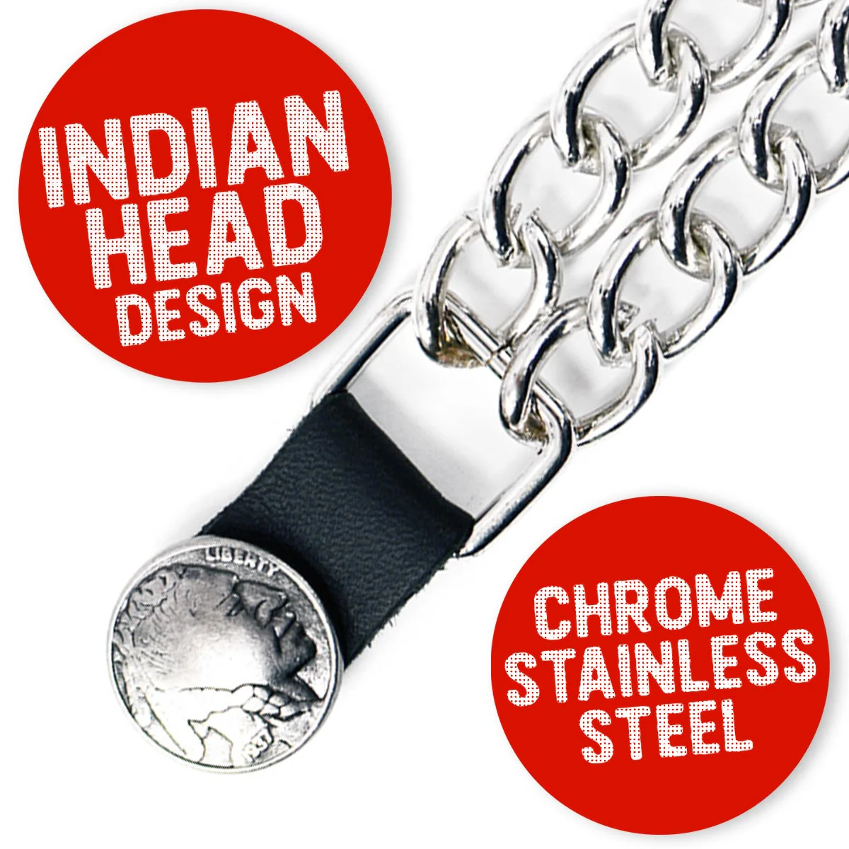 Milwaukee Leather Indian Head Medallion Vest Extender - Double Chrome Chains Genuine Leather 6.5" Extension 4-PCS MLA6014SET - Image 4