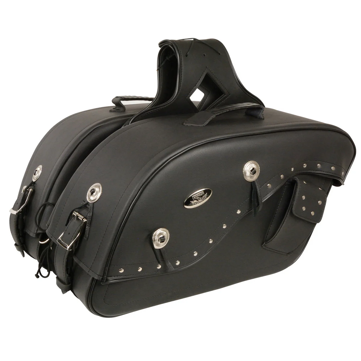 Milwaukee Leather MP8300 Black PVC Large Cruiser Style Riveted Throw Over Saddlebags - Image 3