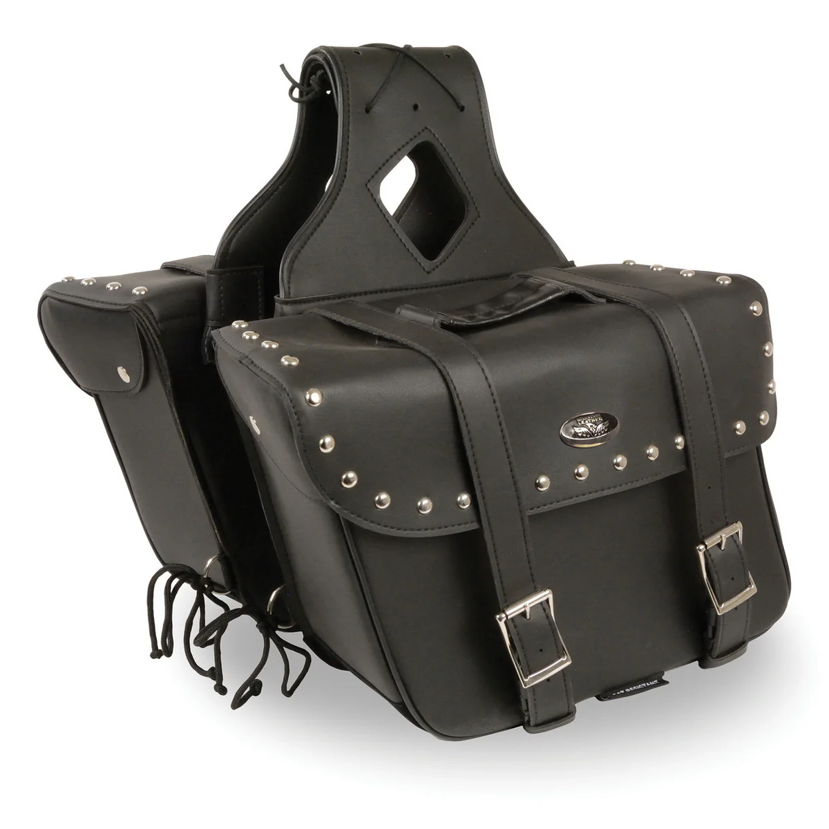 Milwaukee Leather SH579ZB Large Black Zip-Off PVC Slanted Throw Over Studded Saddlebags - Image 2