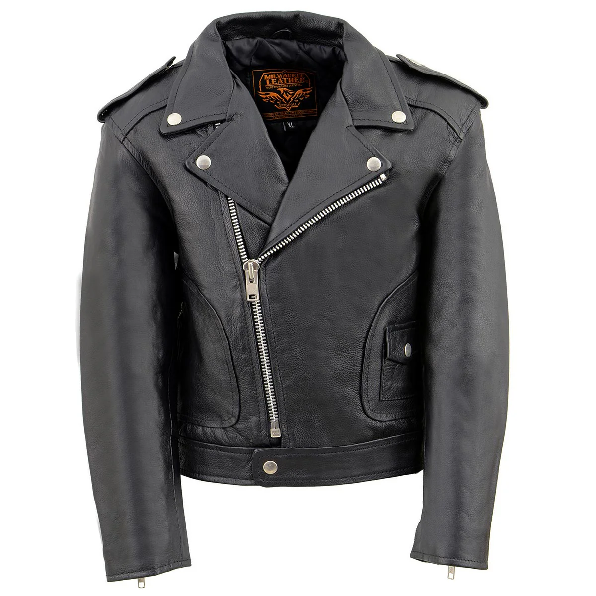 Milwaukee Leather LKK1920 Boy's Black Classic Leather Biker Jacket with Patch Pocket Style - Image 6