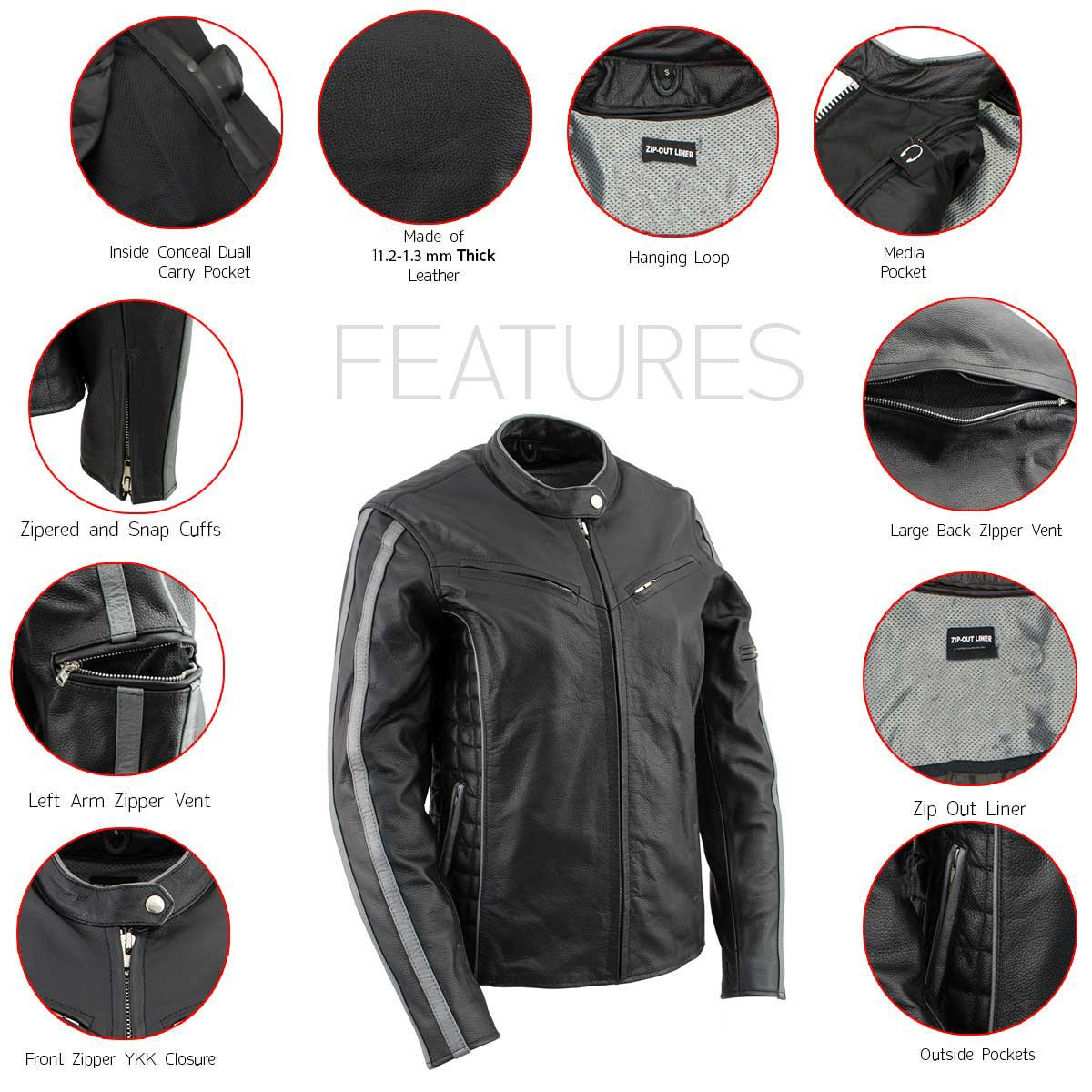 Milwaukee Leather LKL27000 Women’s  Black with Silver Multi Vented Leather Motorcycle Jacket - Image 12