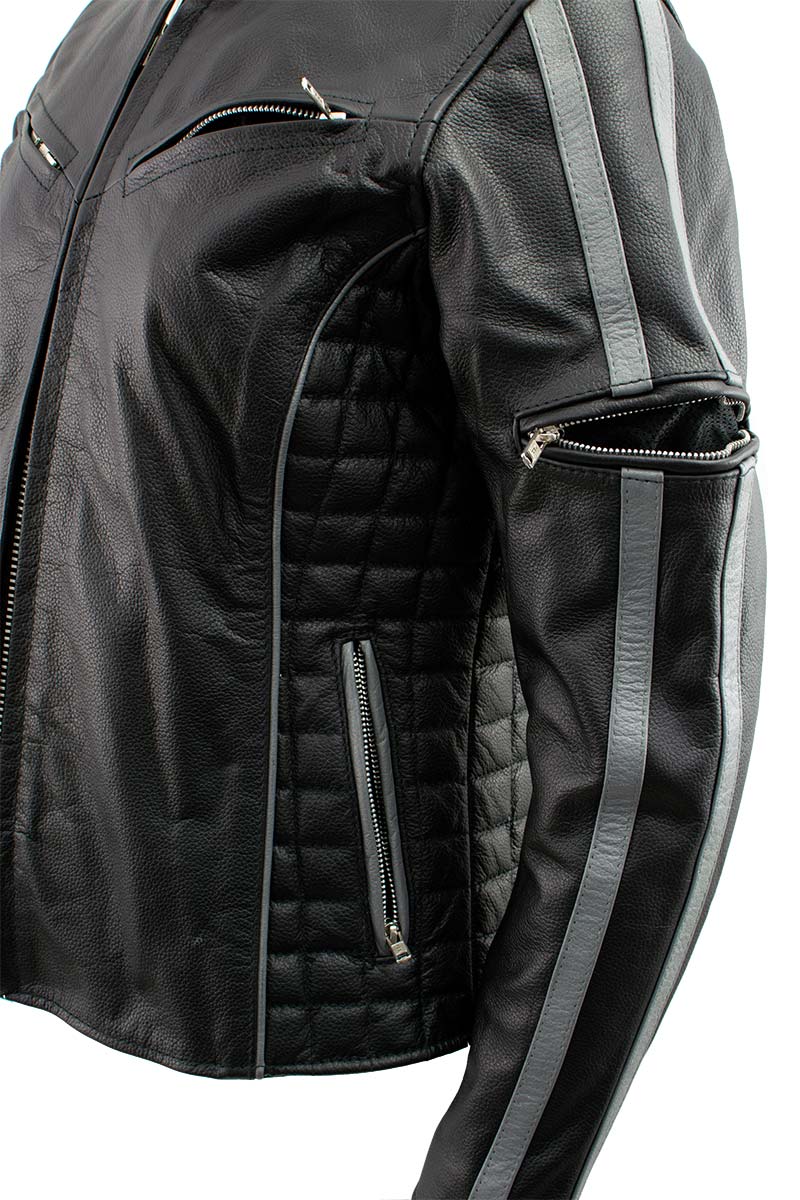 Milwaukee Leather LKL27000 Women’s  Black with Silver Multi Vented Leather Motorcycle Jacket - Image 5