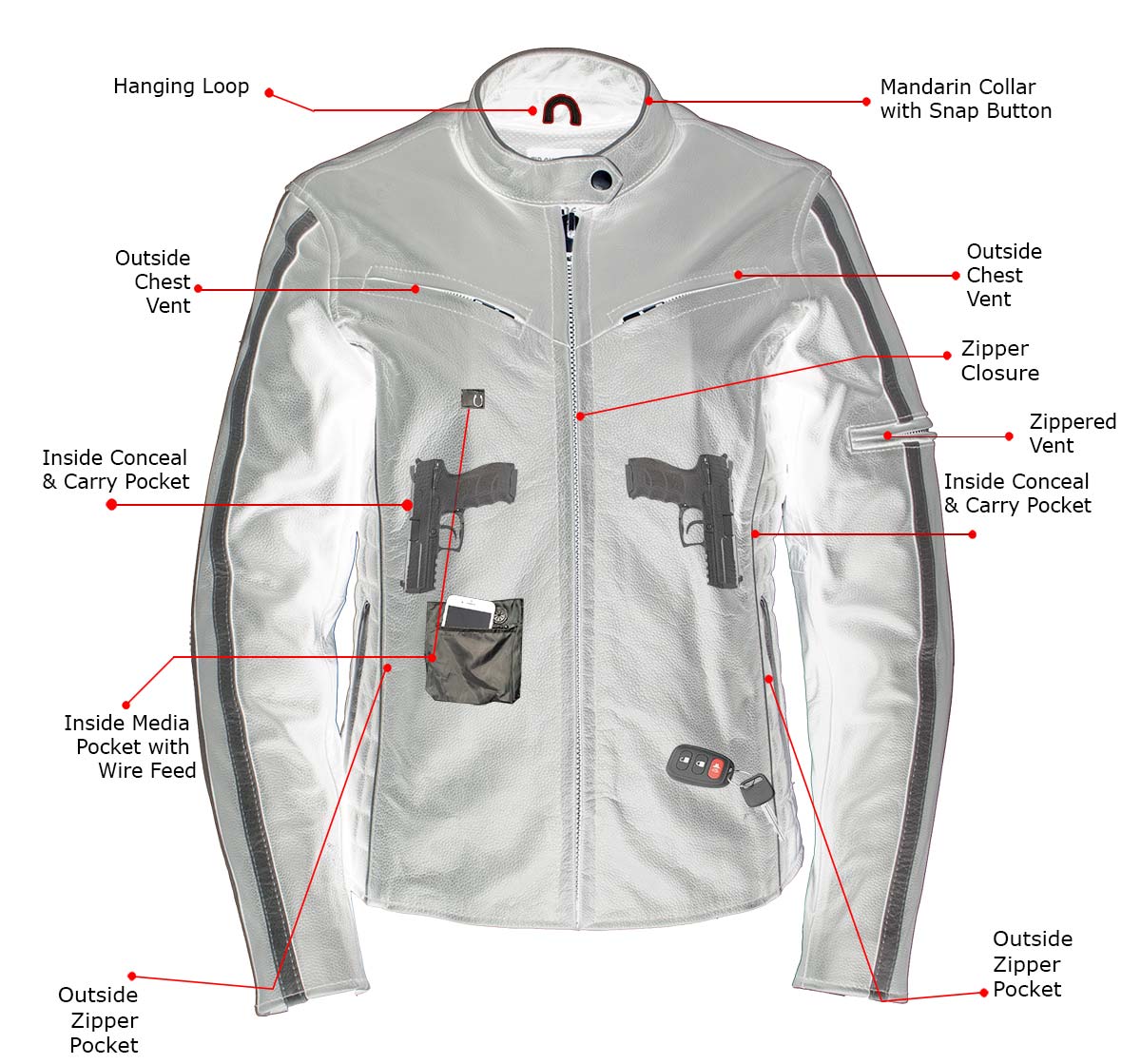 Milwaukee Leather LKL27000 Women’s  Black with Silver Multi Vented Leather Motorcycle Jacket - Image 7