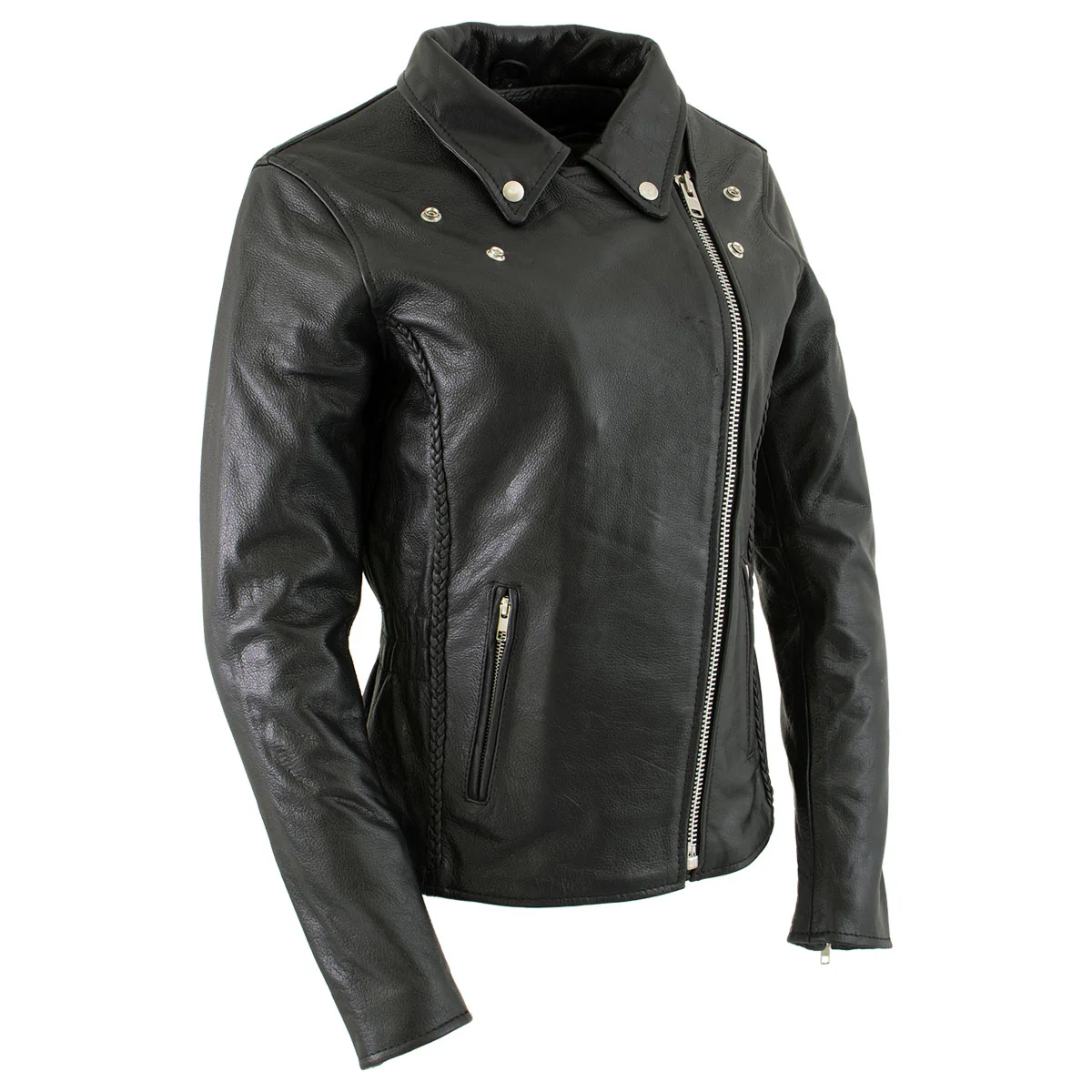 Milwaukee Leather LKL27001 Women's Classic Braided Premium Black Leather Fitted Motorycle Riders Biker Jacket - Image 5