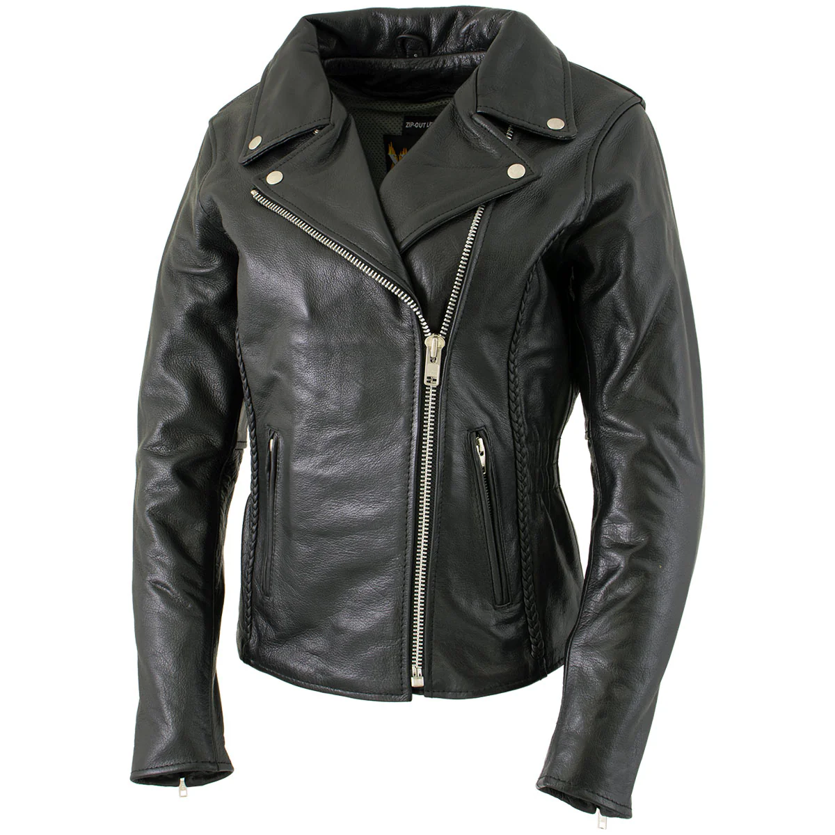 Milwaukee Leather LKL27001 Women's Classic Braided Premium Black Leather Fitted Motorycle Riders Biker Jacket - Image 6