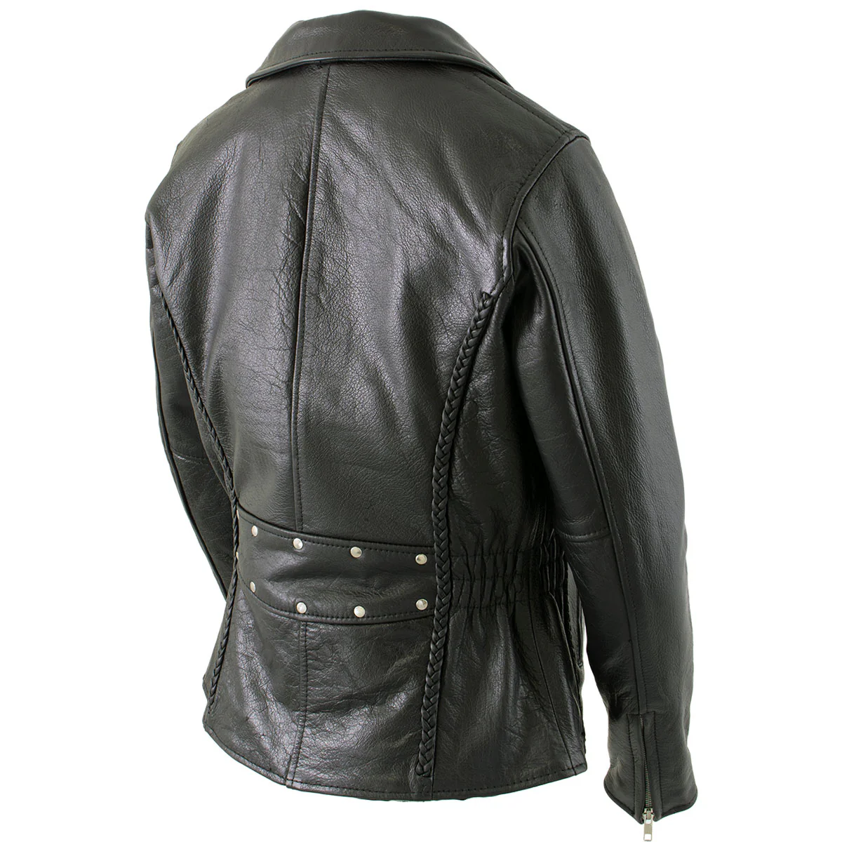 Milwaukee Leather LKL27001 Women's Classic Braided Premium Black Leather Fitted Motorycle Riders Biker Jacket - Image 7