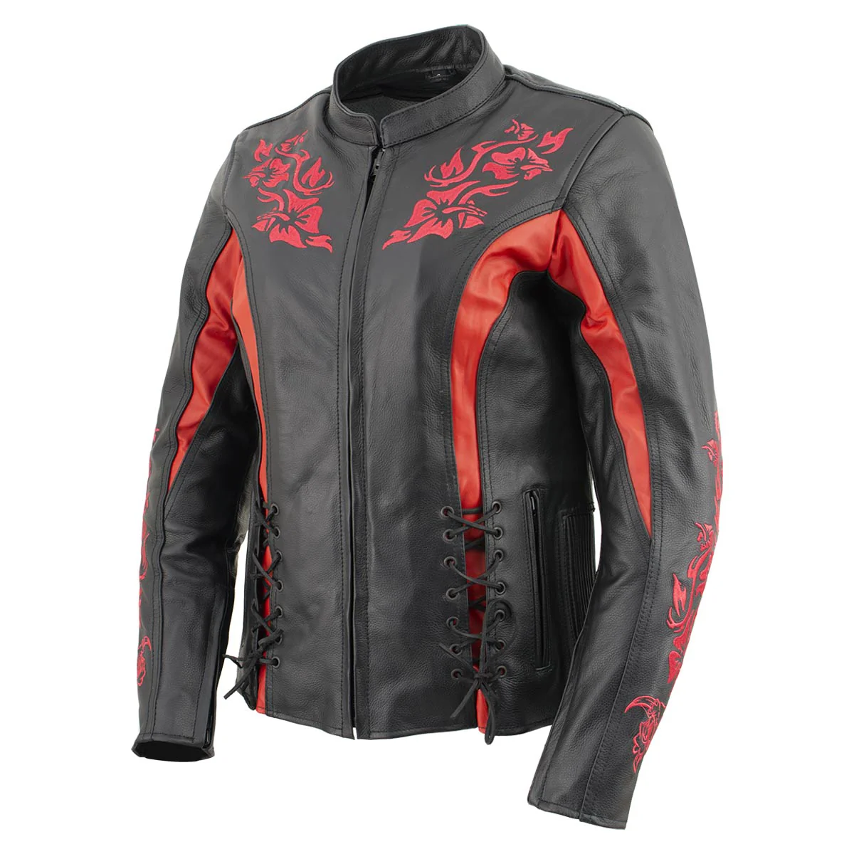 Milwaukee Leather LKL27003 Women's Premium Black and Red Leather Embroidered Jacket with CE Armor Protection - Image 5