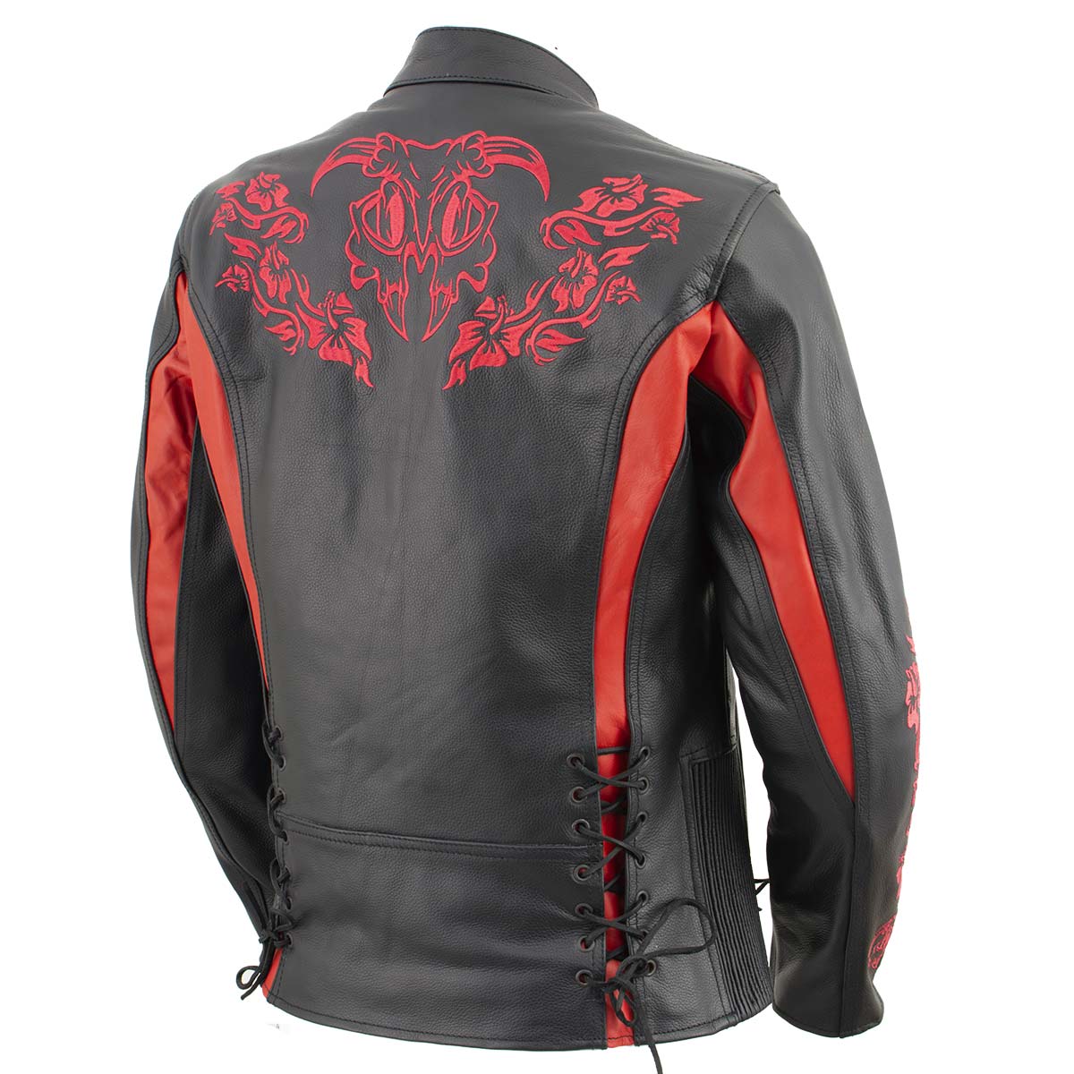Milwaukee Leather LKL27003 Women's Premium Black and Red Leather Embroidered Jacket with CE Armor Protection - Image 6