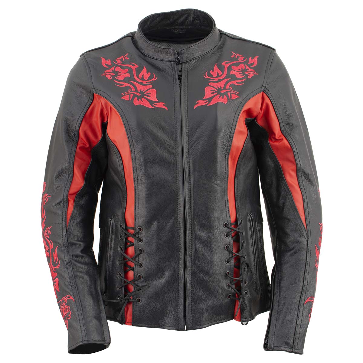 Milwaukee Leather LKL27003 Women's Premium Black and Red Leather Embroidered Jacket with CE Armor Protection - Image 7