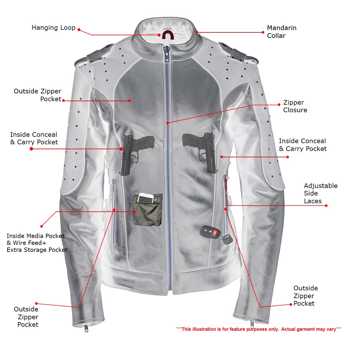 Milwaukee Leather LKL27005 Women's Scuba Style Black Leather Motorcycle Biker Jacket w/ Reflective Wings and Studs - Image 10