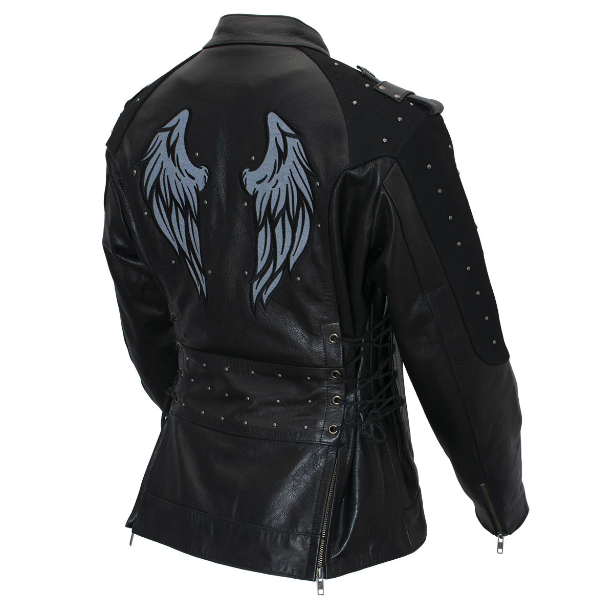 Milwaukee Leather LKL27005 Women's Scuba Style Black Leather Motorcycle Biker Jacket w/ Reflective Wings and Studs - Image 5