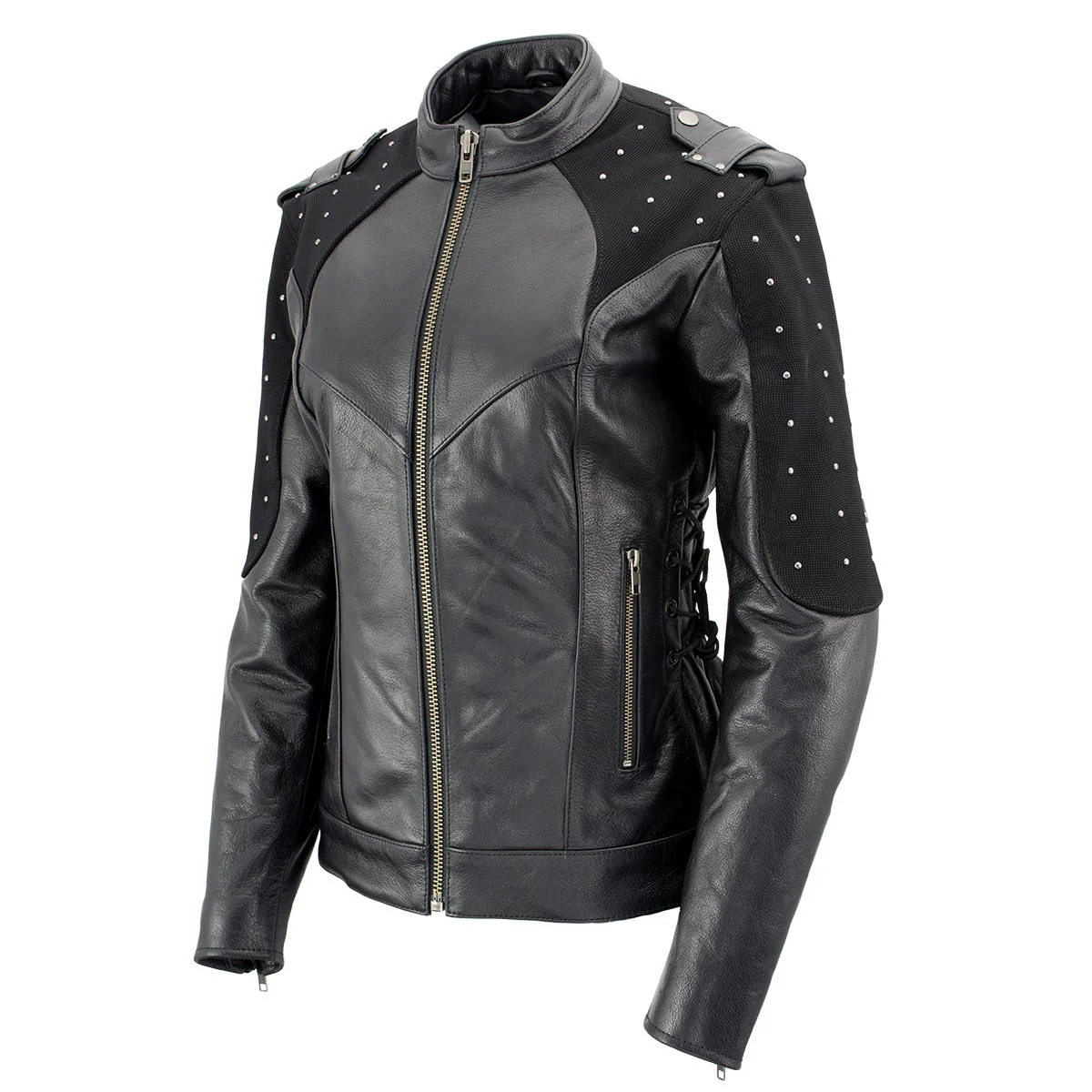Milwaukee Leather LKL27005 Women's Scuba Style Black Leather Motorcycle Biker Jacket w/ Reflective Wings and Studs - Image 6