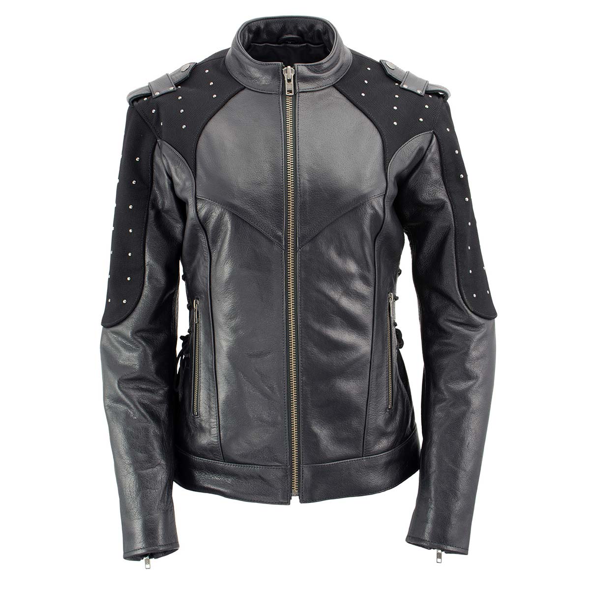 Milwaukee Leather LKL27005 Women's Scuba Style Black Leather Motorcycle Biker Jacket w/ Reflective Wings and Studs - Image 7