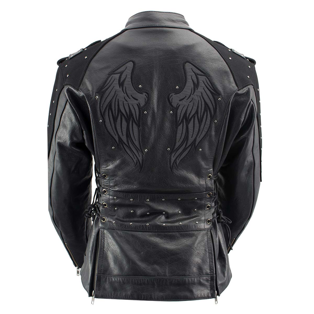 Milwaukee Leather LKL27005 Women's Scuba Style Black Leather Motorcycle Biker Jacket w/ Reflective Wings and Studs - Image 8