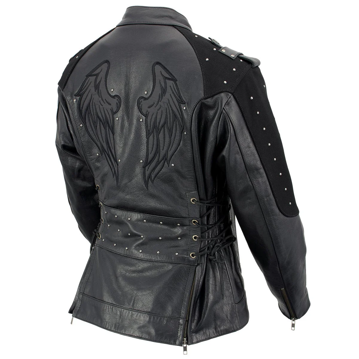 Milwaukee Leather LKL27005 Women's Scuba Style Black Leather Motorcycle Biker Jacket w/ Reflective Wings and Studs - Image 9