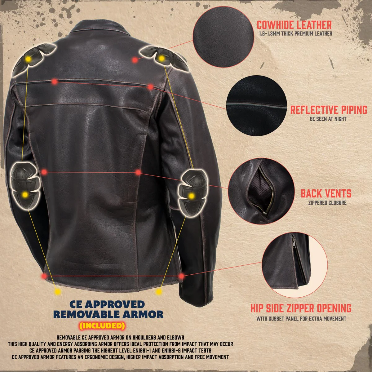 Milwaukee Leather LKL27006 Women's Premium Distress Brown Leather Motorcycle Biker Jacket w/ CE Armor Protection - Image 4