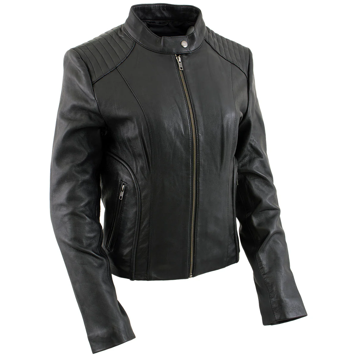 Milwaukee Leather LKL2735 Women's Black Premium Leather Scuba Style Biker Jacket w/ Mandarin Collar