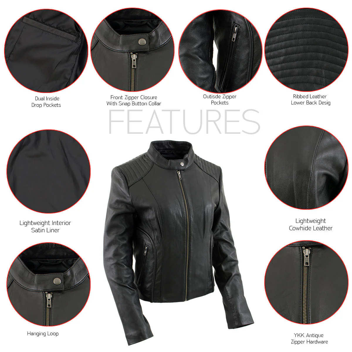 Milwaukee Leather LKL2735 Women's Black Premium Leather Scuba Style Biker Jacket w/ Mandarin Collar - Image 4