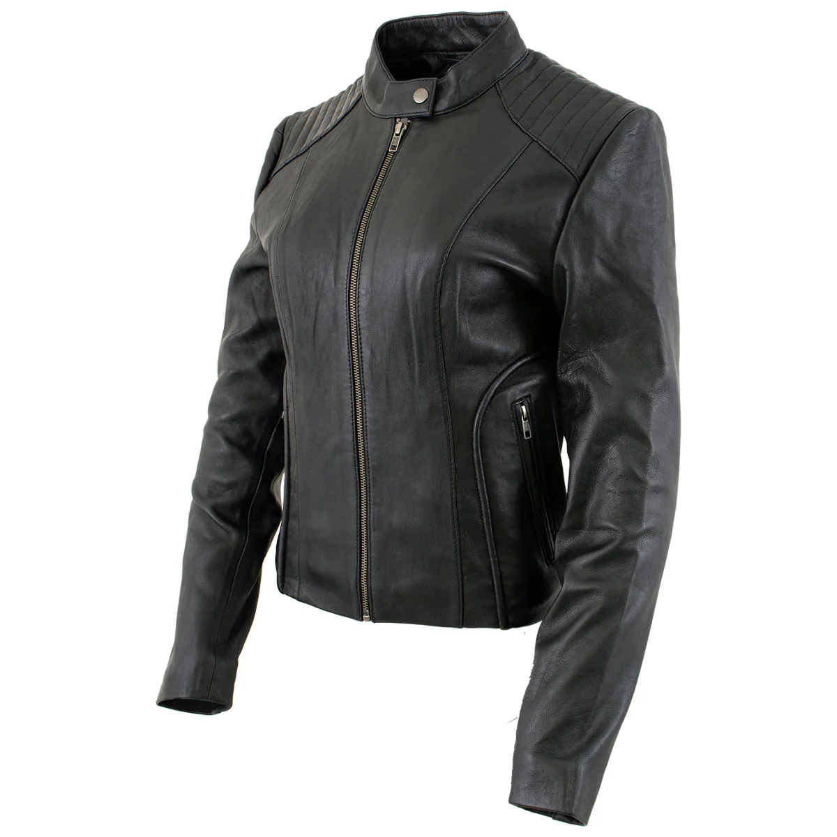 Milwaukee Leather LKL2735 Women's Black Premium Leather Scuba Style Biker Jacket w/ Mandarin Collar - Image 8