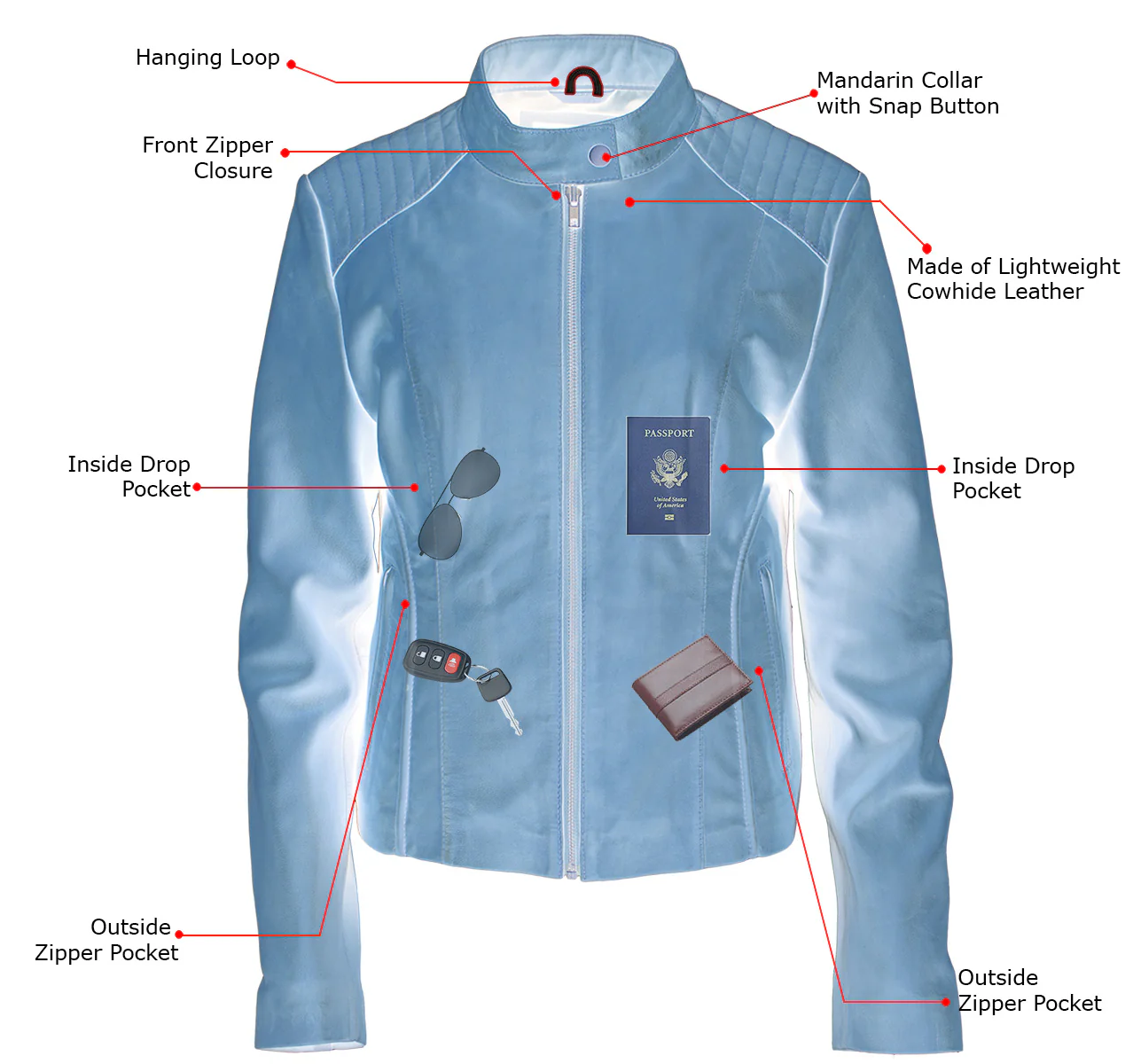 Milwaukee Leather LKL2736 Women's Cognac Premium Leather Scuba Style Biker Jacket w/ Mandarin Collar - Image 5