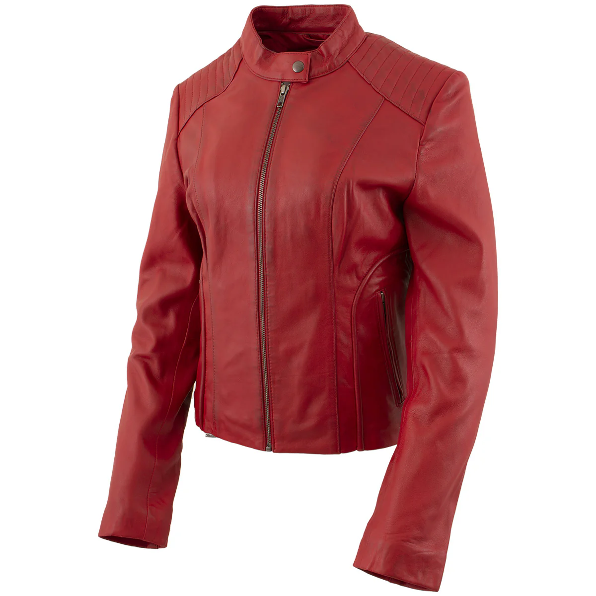 Milwaukee Leather LKL2738 Women's Red Premium Leather Scuba Style Biker Jacket w/ Mandarin Collar - Image 9
