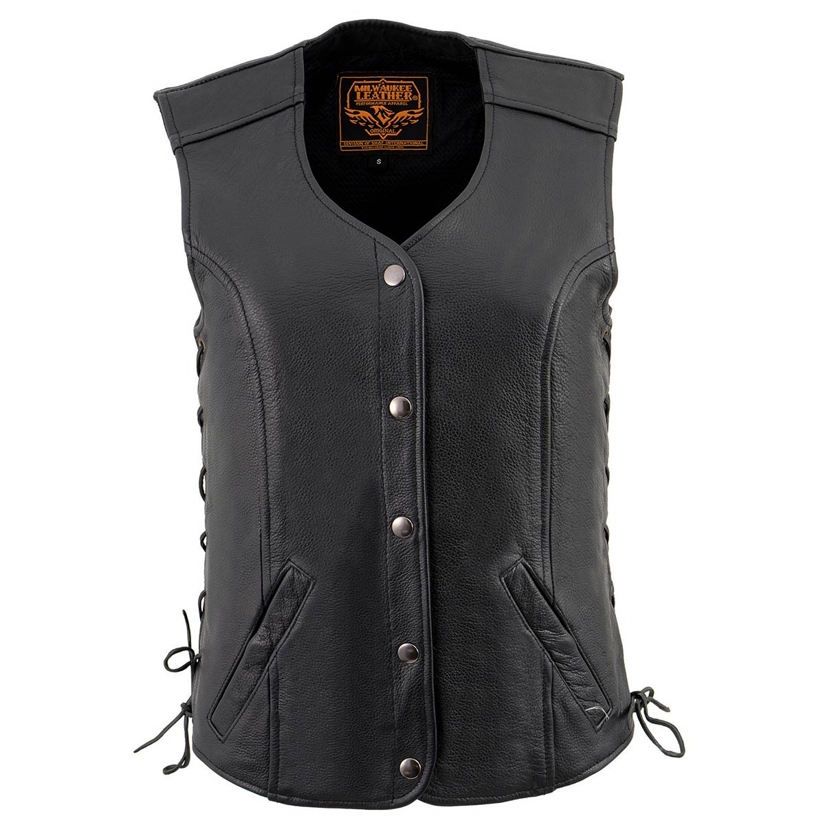 Milwaukee Leather LKL4700 Women's Black Premium Leather Side Laced  Motorcycle Biker Riders Vest w/ Snap Closure - Image 10
