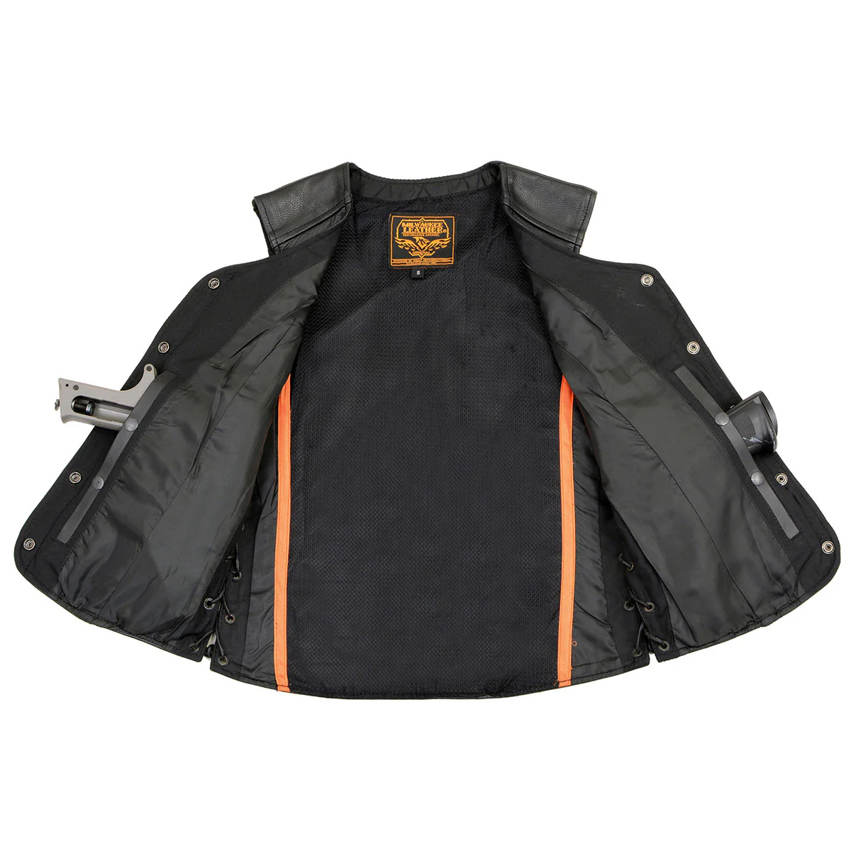 Milwaukee Leather LKL4700 Women's Black Premium Leather Side Laced  Motorcycle Biker Riders Vest w/ Snap Closure - Image 7