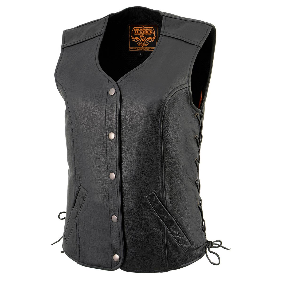 Milwaukee Leather LKL4700 Women's Black Premium Leather Side Laced  Motorcycle Biker Riders Vest w/ Snap Closure - Image 9