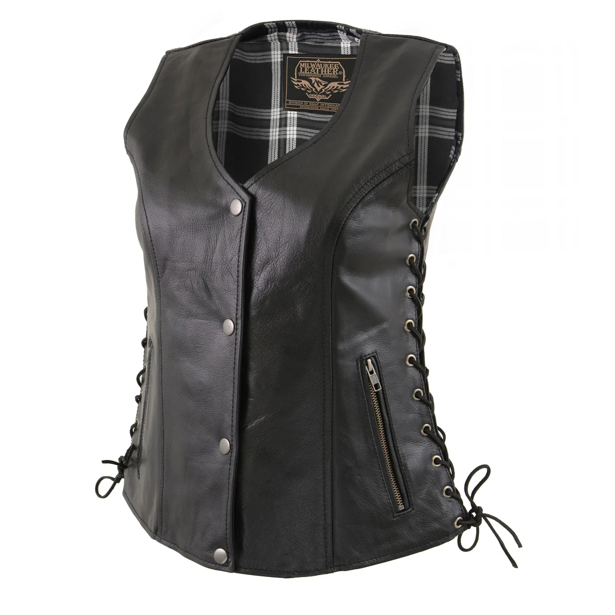 Milwaukee Leather LKL4710 Women's Black Premium Leather Motorcycle Biker Rider Vest w/ Snap Button Closure - Image 9