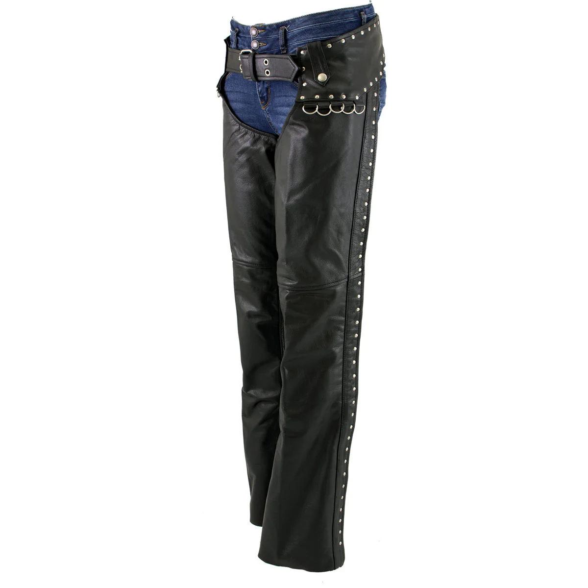 Milwaukee Leather LKL6705 Women's Classic Black Leather Motorcycle Biker Rider Chaps w/ Rivet Detail - Image 4